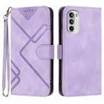 For Motorola Moto G52 Line Pattern Skin Feel Leather Phone Case(Light Purple)