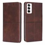 For OPPO Reno12 5G Global Cow Texture Magnetic Leather Phone Case(Dark Brown)