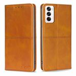 For OPPO Reno12 5G Global Cow Texture Magnetic Leather Phone Case(Light Brown)