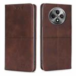 For OPPO Reno12 F 5G Cow Texture Magnetic Leather Phone Case(Dark Brown)