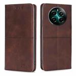 For Realme 12+ 5G Cow Texture Magnetic Leather Phone Case(Dark Brown)