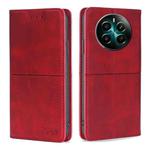 For Realme 12+ 5G Cow Texture Magnetic Leather Phone Case(Red)