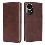 For Huawei nova 12 5G Cow Texture Magnetic Leather Phone Case(Dark Brown)