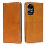 For Huawei nova 12 5G Cow Texture Magnetic Leather Phone Case(Light Brown)