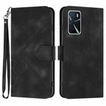 For OPPO A16 Line Pattern Skin Feel Leather Phone Case(Black)