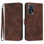 For OPPO A16 4G/A55 5G/A53s 5G Line Pattern Skin Feel Leather Phone Case(Coffee)