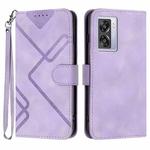 For OPPO A57s 4G/A77 5G/A57 5G Line Pattern Skin Feel Leather Phone Case(Light Purple)
