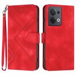 For OPPO Reno8 5G Line Pattern Skin Feel Leather Phone Case(Red)