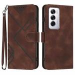 For OPPO Reno12 Global Line Pattern Skin Feel Leather Phone Case(Coffee)