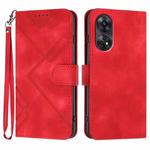 For OPPO Reno8 T 4G Line Pattern Skin Feel Leather Phone Case(Red)