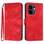 For OPPO Reno13 F 4G / 5G Line Pattern Skin Feel Leather Phone Case(Red)