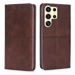 For Samsung Galaxy S24 Ultra 5G Cow Texture Magnetic Leather Phone Case(Dark Brown)