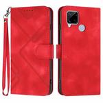 For Realme C15/C12/Narzo 20/7i Global Line Pattern Skin Feel Leather Phone Case(Red)