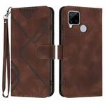 For Realme C15/C12/Narzo 20/7i Global Line Pattern Skin Feel Leather Phone Case(Coffee)