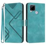 For Realme C15/C12/Narzo 20/7i Global Line Pattern Skin Feel Leather Phone Case(Light Blue)