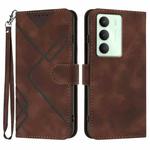 For Realme 14x Global Line Pattern Skin Feel Leather Phone Case(Coffee)