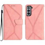 For Samsung Galaxy S21 5G Stitching Embossed Leather Phone Case(Pink)