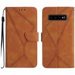 For Samsung Galaxy S10+ Stitching Embossed Leather Phone Case(Brown)