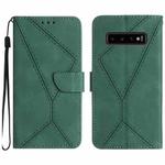 For Samsung Galaxy S10+ Stitching Embossed Leather Phone Case(Green)