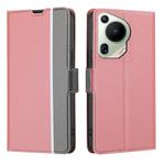 For Huawei Pura 70 Ultra 5G Twill Texture Side Button Leather Phone Case(Pink)