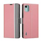 For Nokia C12 Twill Texture Side Button Leather Phone Case(Pink)