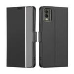 For Nokia C32 Twill Texture Side Button Leather Phone Case(Black)