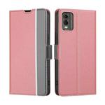 For Nokia C32 Twill Texture Side Button Leather Phone Case(Pink)