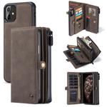 For iPhone 11 CaseMe 018 Detachable Multi-functional Horizontal Flip Leather Case, with Card Slot & Holder & Zipper Wallet & Photo Frame(Brown)