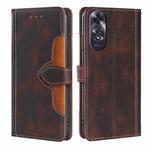 For OPPO A60 4G Global Skin Feel Magnetic Buckle Leather Phone Case(Brown)