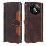 For Realme 12 5G Skin Feel Magnetic Buckle Leather Phone Case(Brown)