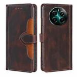 For Realme 12+ 5G Skin Feel Magnetic Buckle Leather Phone Case(Brown)
