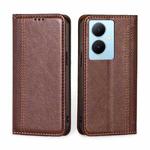 For vivo Y78 Plus 5G Grid Texture Magnetic Flip Leather Phone Case(Brown)