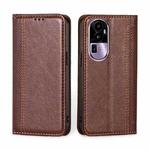 For OPPO Reno10 Pro+ 5G Grid Texture Magnetic Flip Leather Phone Case(Brown)
