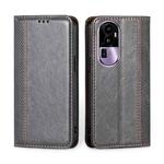 For OPPO Reno10 Pro+ 5G Grid Texture Magnetic Flip Leather Phone Case(Grey)