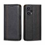 For Xiaomi Redmi Note 12 Turbo Grid Texture Magnetic Flip Leather Phone Case(Black)