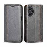 For Xiaomi Redmi Note 12 Turbo Grid Texture Magnetic Flip Leather Phone Case(Grey)