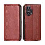 For Xiaomi Redmi Note 12 Turbo Grid Texture Magnetic Flip Leather Phone Case(Red)