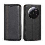For Xiaomi 13 Ultra 5G Grid Texture Magnetic Flip Leather Phone Case(Black)