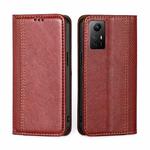 For Xiaomi Redmi Note 12S 4G Grid Texture Magnetic Flip Leather Phone Case(Red)