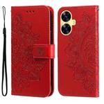 For Realme C55 Seven-petal Flowers Embossing Leather Phone Case(Red)