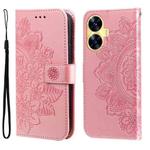 For Realme C55 7-petal Flowers Embossing Leather Phone Case(Rose Gold)