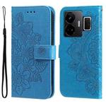 For Realme GT Neo 5 5G / GT3 Seven-petal Flowers Embossing Leather Phone Case(Blue)