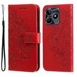 For Realme C53 / Narzo N53 7-petal Flowers Embossing Leather Phone Case(Red)