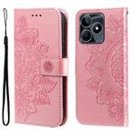 For Realme C53 / Narzo N53 7-petal Flowers Embossing Leather Phone Case(Rose Gold)