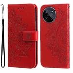 For Realme 11 4G Global 7-petal Flowers Embossing Leather Phone Case(Red)