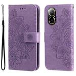 For Realme C67 4G Global 7-petal Flowers Embossing Leather Phone Case(Light Purple)