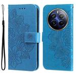 For Realme 12 Pro+ Seven-petal Flowers Embossing Leather Phone Case(Blue)