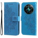 For Realme 12+ Seven-petal Flowers Embossing Leather Phone Case(Blue)