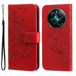 For Realme 12+ Seven-petal Flowers Embossing Leather Phone Case(Red)