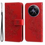 For Realme 12 5G Seven-petal Flowers Embossing Leather Phone Case(Red)